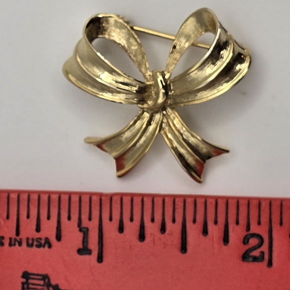 Vintage Bow Brooch Pin Scarf Pin Retro Gold Tone - Picture 5 of 7